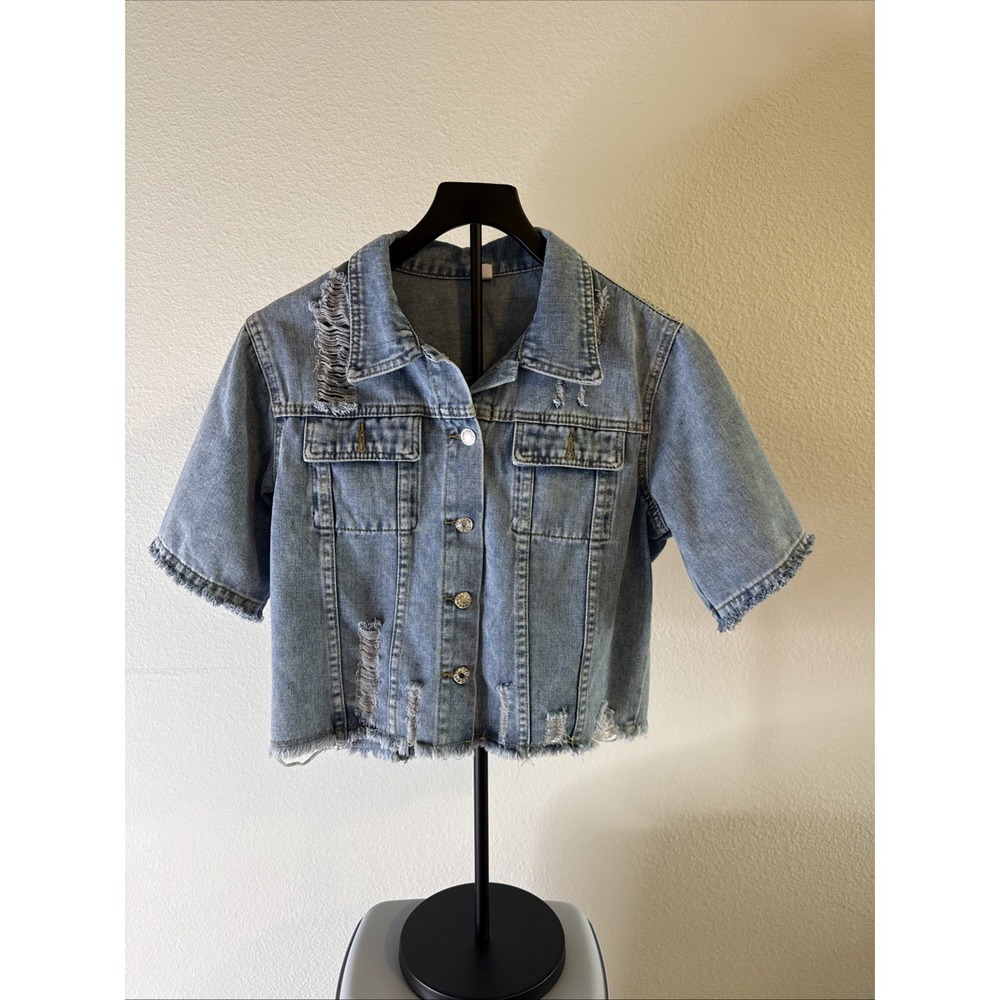 Unbranded Jacket Women's Distressed Denim‎ Jacket Cropped Size Large